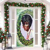 Aperturee - Green Leaves Elegant Woman Christmas Door Cover